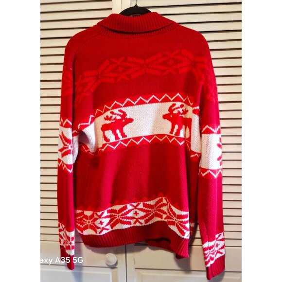 Coofandy Mens Red Reindeer Pattern Cardigan Sweater XL Christmas Ugly Y2K Cabin - Picture 5 of 7